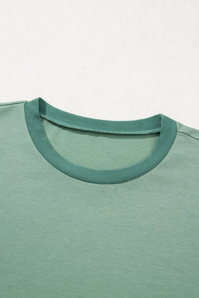 Smoke Green Half Sleeve Raw Seam High Low Side Split Top - Love Salve
